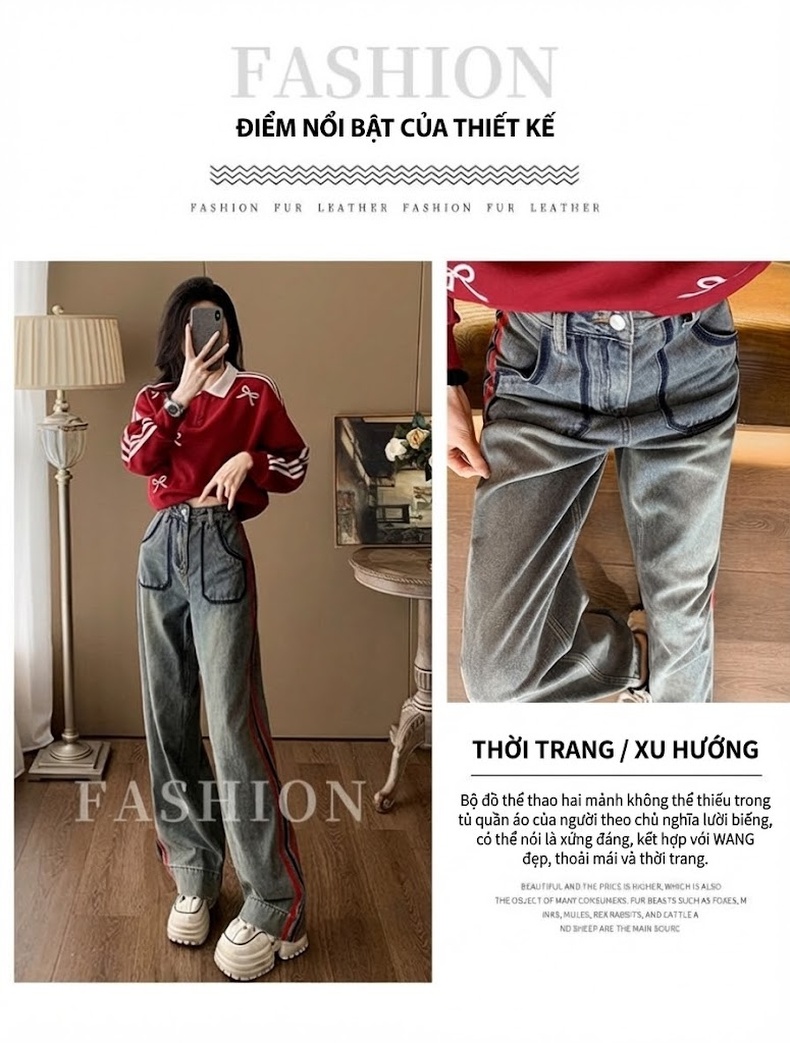 Set Bộ Nữ Áo Dệt Kim Tay Dài Quần Ống Rộng Phong Cách Hàn Quốc Màu Đỏ, Xanh chi tiết 11
