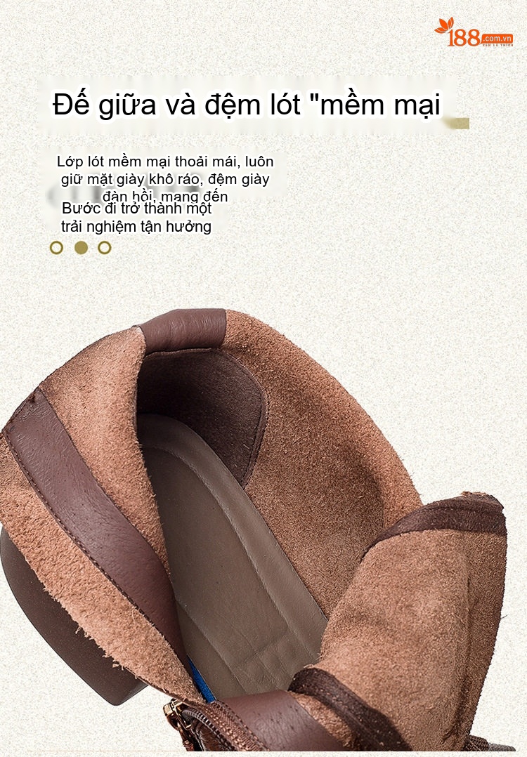 Boot Nữ Cổ Ngắn Da Mờ Đế Dày Chiều Cao Đế Khoảng 4cm Màu Đen, Nâu chi tiết 6