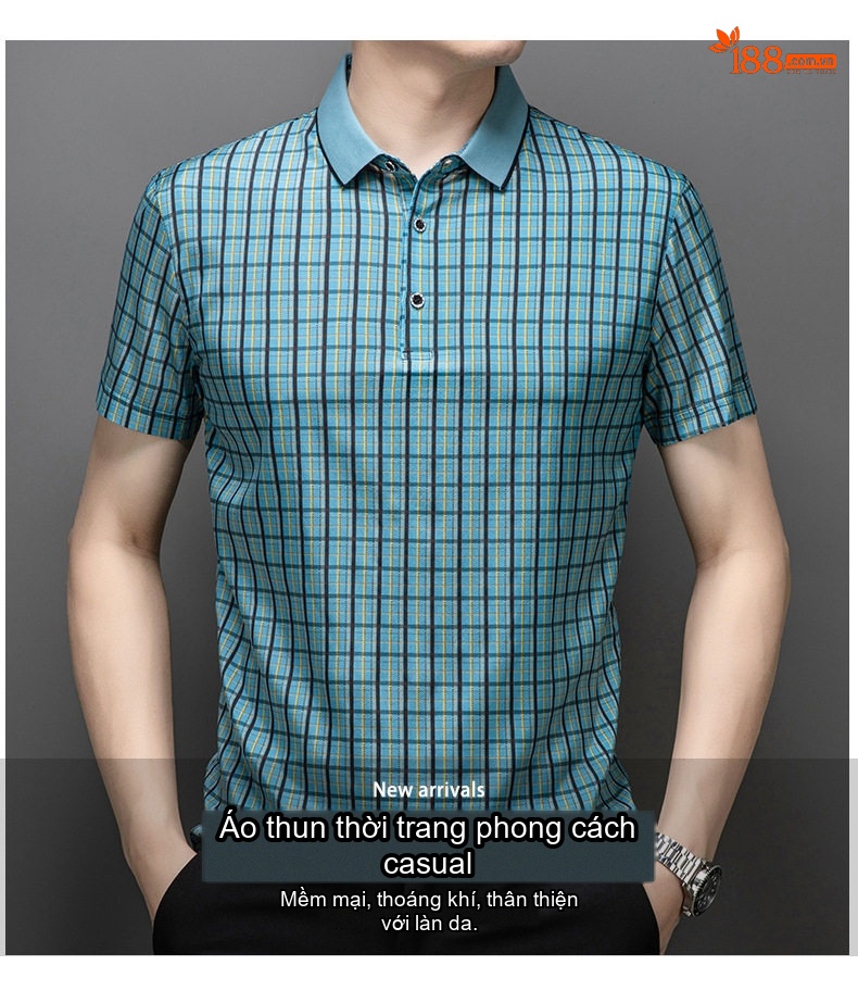 Áo Thun Polo Nam Tay Ngắn Sợi Tơ Tằm Họa Tiết Kẻ Sọc Phong Cách Lịch Lãm Màu Xanh, Đen, Vàng chi tiết 1