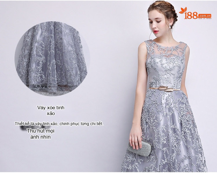 Váy Dạ Hội Dáng Dài Không Tay Cho Nữ Màu Xám, Đỏ, Kem... chi tiết 6