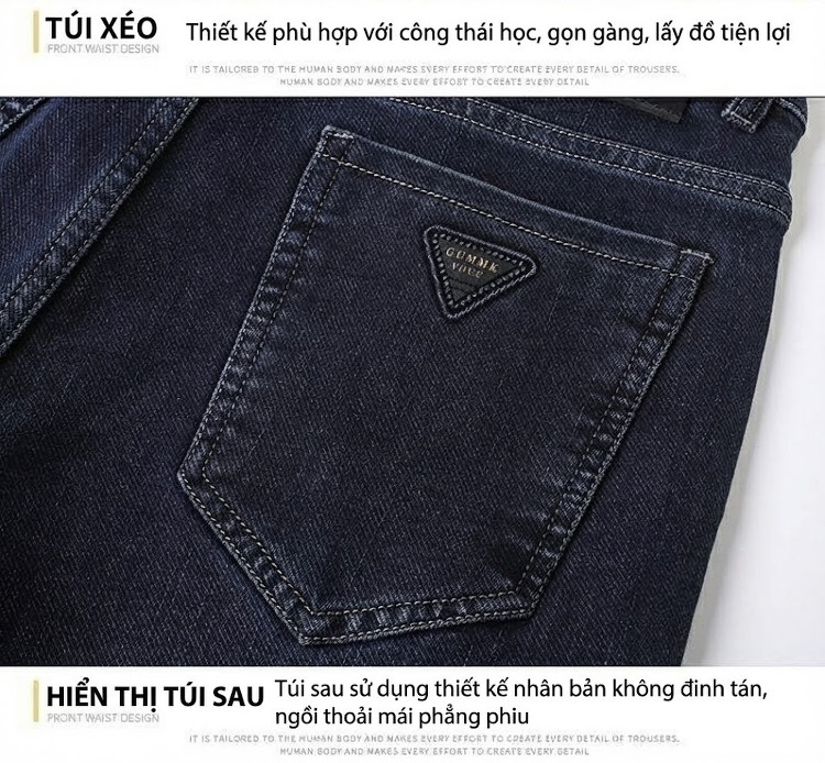 Quần Jean Nam Dáng Ôm Vừa Vặn Dài Phong Cách Trung Niên, Doanh Nhân, Thoải Mái, Co Giãn Màu Đen, Xanh Đậm chi tiết 50