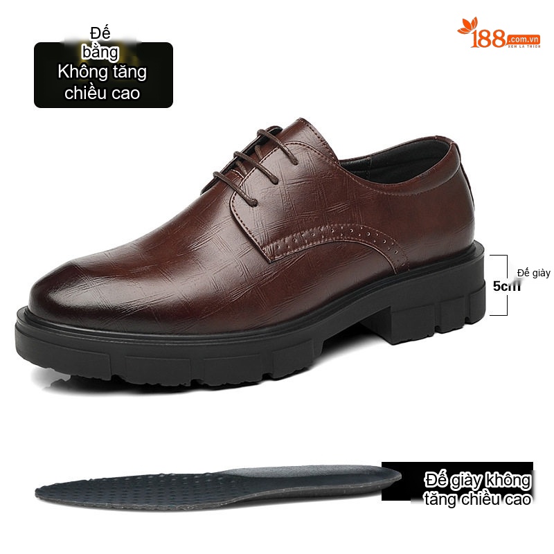 Giày Tây Buộc Dây Nam Da Bò Chiều Cao Đế 5cm Màu Đen, Nâu