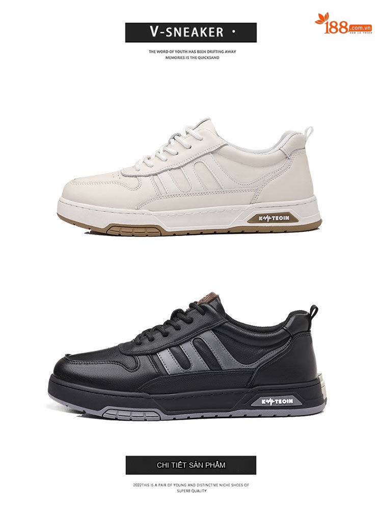 Giày Sneaker Nam Da Bò Mềm Mại Chiều Cao Đế Khoảng 3cm Màu Đen, Trắng chi tiết 3
