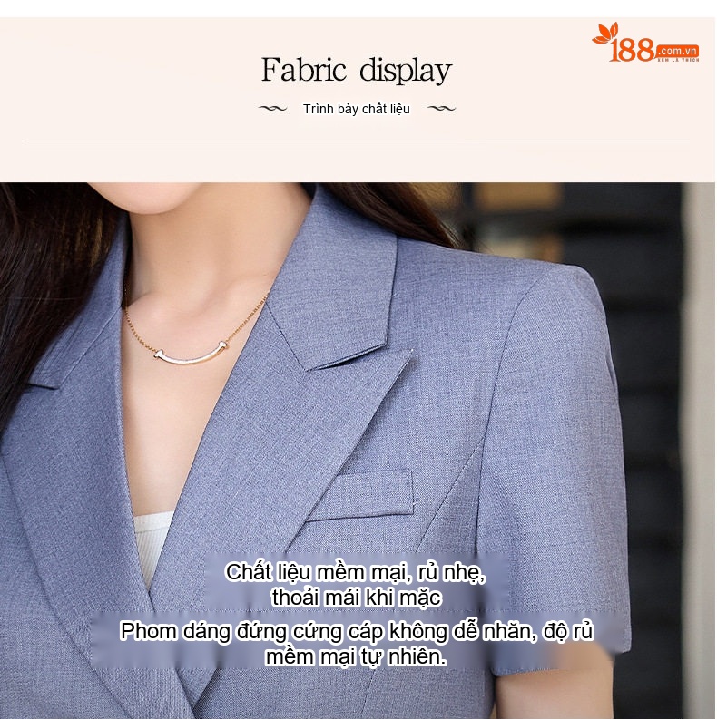Bộ Vest Công Sở Nữ Tay Ngắn Áo Blazer Quần/Chân Váy Màu Xám, Đen, Xanh Dương chi tiết 8