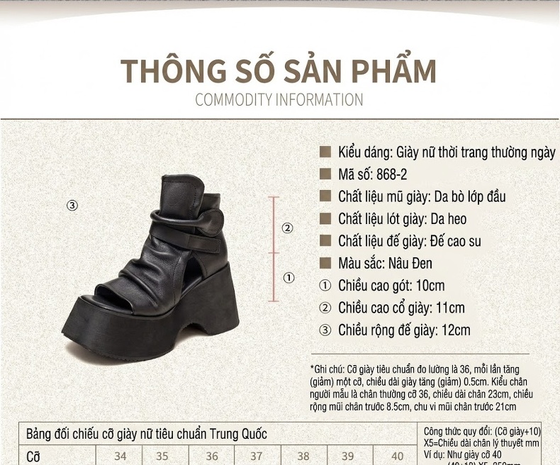 Giày Sandal Cao Gót Nữ Hở Mũi Da Bò Quai Nhún Đế Cao 5cm - 6cm Màu Nâu, Đen chi tiết 2