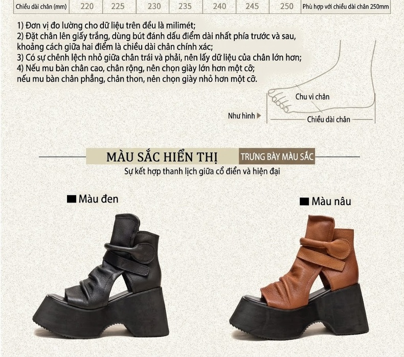 Giày Sandal Cao Gót Nữ Hở Mũi Da Bò Quai Nhún Đế Cao 5cm - 6cm Màu Nâu, Đen chi tiết 3