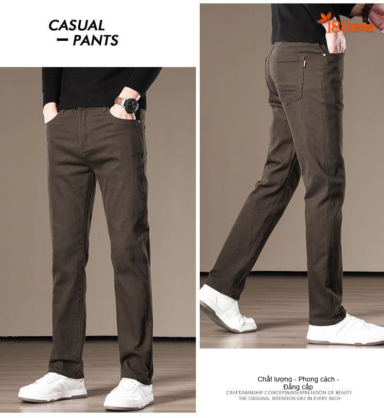 Quần Jean Nam Cotton Ống Đứng Co Giãn Thoải Mái Màu Nâu chi tiết 13