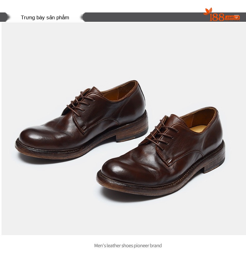 Giày Tây Buộc Dây Nam Da Thật Đế Da Chiều Cao Đế Khoảng 3cm Màu Nâu chi tiết 10