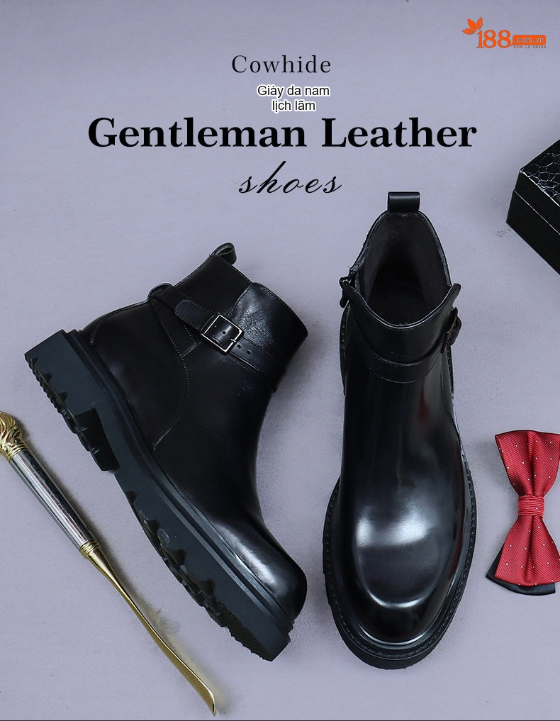 Boot Chelsea Nam Da Thật Khóa Kéo Chiều Cao Đế Khoảng 4cm Màu Đen, Nâu chi tiết 1