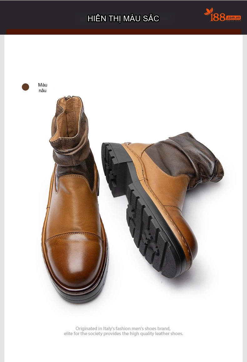 Chelsea Boots Nam Da Bò Cổ Cao Phong Cách Anh Quốc Đế Dày Chiều Cao Đế Khoảng 4cm Màu Đen, Nâu chi tiết 13