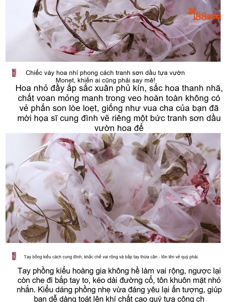Váy Dạ Hội Cúp Ngực Họa Tiết Hoa Nhí Dáng Xòe Thướt Tha Màu Trắng Hồng chi tiết 30