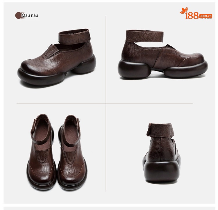 Giày Búp Bê Nữ Quai Dán Da Mờ Đế Bệt Chiều Cao Đế Khoảng 4cm Màu Đen, Nâu chi tiết 15