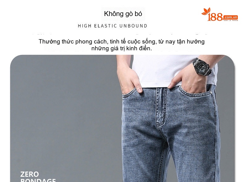 Quần Jean Nam Ống Đứng Dáng Rộng Co Giãn Nhẹ Phong Cách Casual Màu Xanh, Xám chi tiết 3