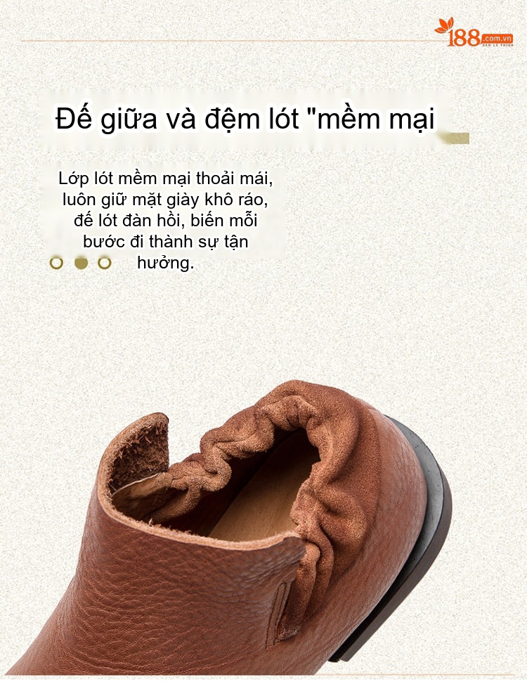 Giày Boot Nữ Da Bò Lười Đi Chiều Cao Đế Khoảng 2cm Màu Đen, Nâu chi tiết 6