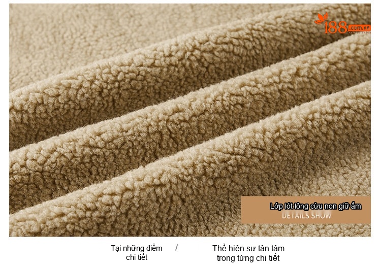 Áo Khoác Bông Nam Dáng Rộng Cổ Bẻ Lót Lông Cừu Non Vải Cotton Gân Màu Đen, Xanh Rêu, Nâu chi tiết 33