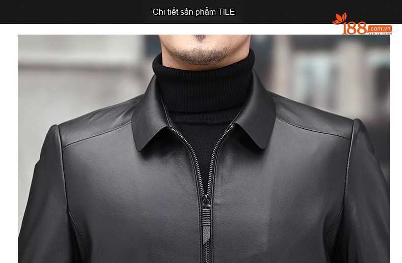 Áo Khoác Da Cừu Nam Dáng Ngắn Cổ Bẻ Slim Fit Phong Cách Doanh Nhân Màu Đen chi tiết 9
