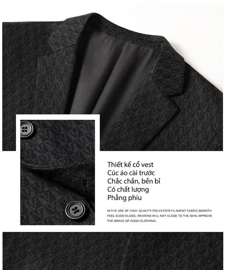 Áo Vest Nam Họa Tiết Chữ In Chìm Phong Cách Lịch Lãm Màu Đen chi tiết 5