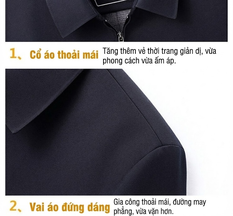 Áo Khoác Nam Cổ Bẻ Khóa Kéo Phong Cách Lịch Lãm Màu Xám, Xanh Navy chi tiết 15