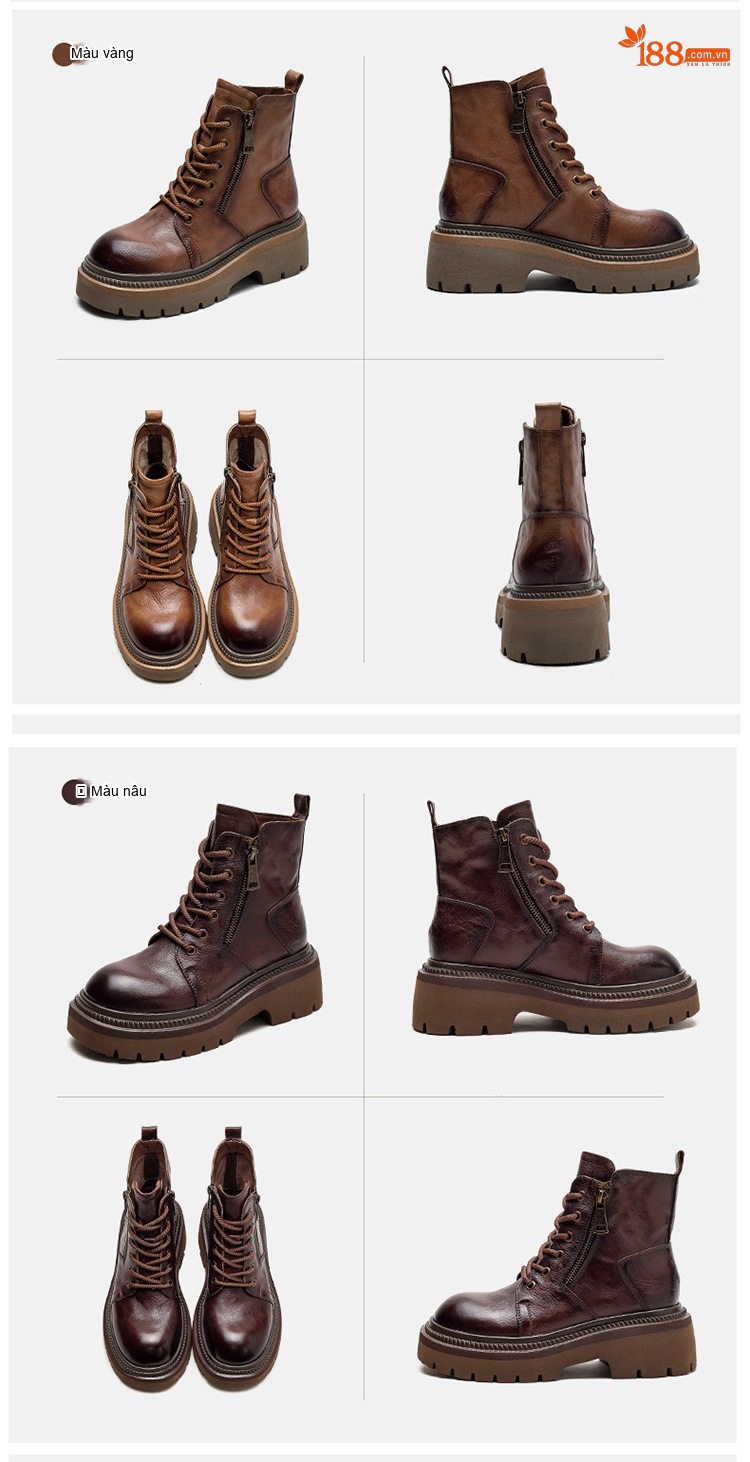 Boot Nữ Da Bò Cổ Ngắn Phong Cách Anh Quốc Chiều Cao Đế Khoảng 5cm Màu Nâu, Xanh chi tiết 16