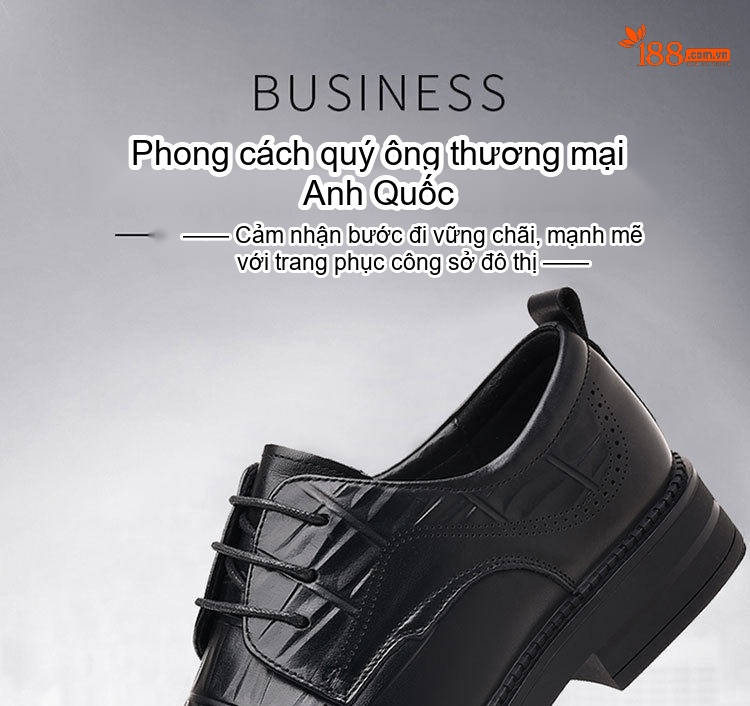 Giày Tây Buộc Dây Nam Da Bò Cao Cấp Chiều Cao Đế Khoảng 3cm Màu Đen chi tiết 1