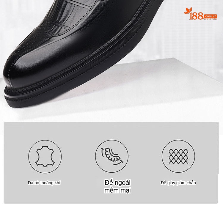 Giày Tây Buộc Dây Nam Da Bò Cao Cấp Chiều Cao Đế Khoảng 3cm Màu Đen chi tiết 2