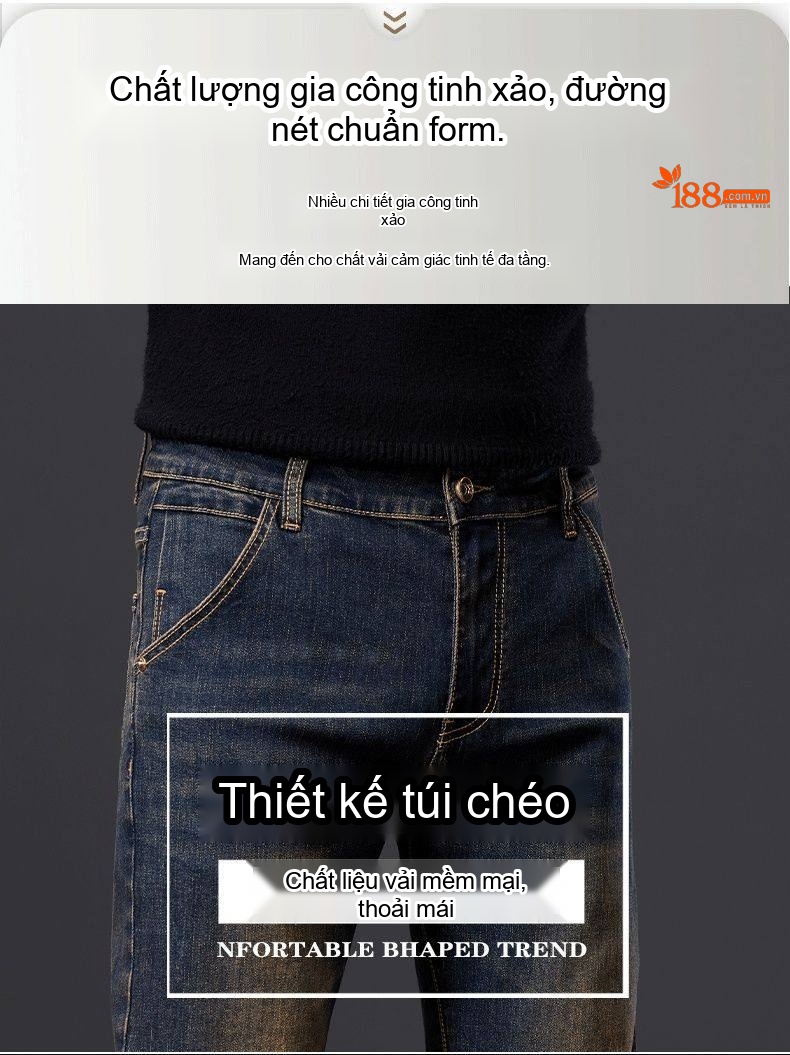 Quần Jean Nam Ống Đứng Vừa Vặn Phong Cách Retro Vải Denim Màu Xanh Dương chi tiết 6