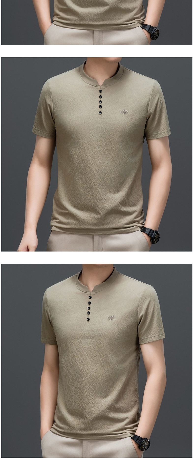 Áo Thun Polo Nam Tay Ngắn Cổ Tròn Màu Xanh, Trắng, Xám, Nâu chi tiết 11