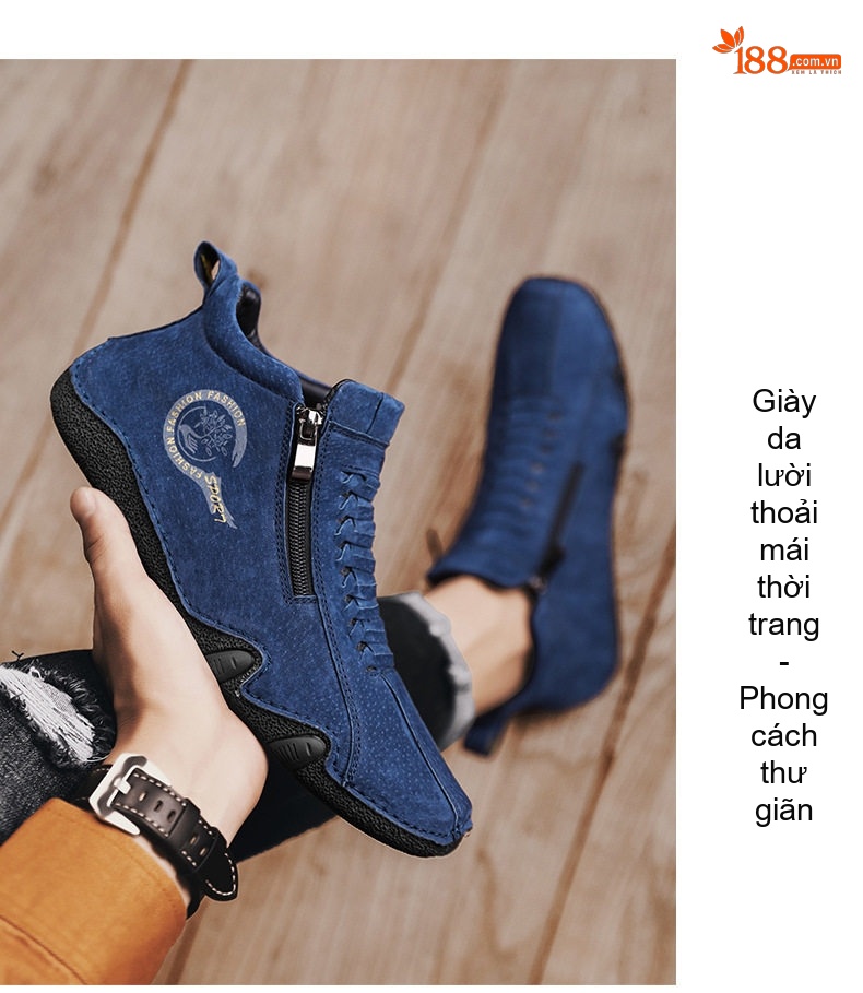 Giày Martin Nam Cổ Cao Vải Canvas Khóa Zip Chiều Cao Đế Khoảng 3cm Màu Be, Xám, Xanh Dương chi tiết 16