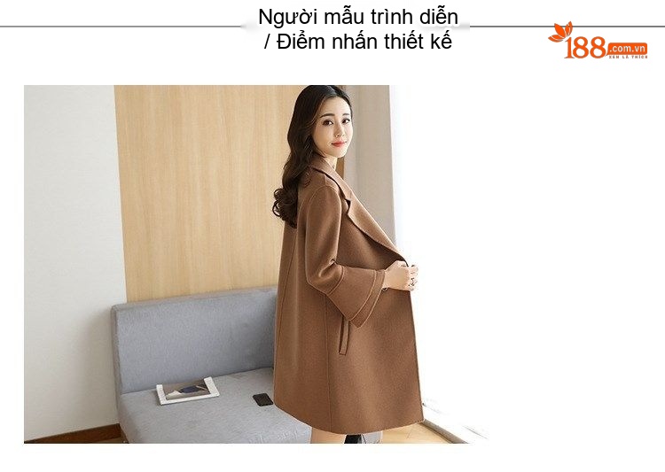 Áo Khoác Dạ Nữ Hai Mặt Lông Cừu Tay Loe Dáng Dài Vừa Màu Hồng, Đỏ, Nâu chi tiết 5