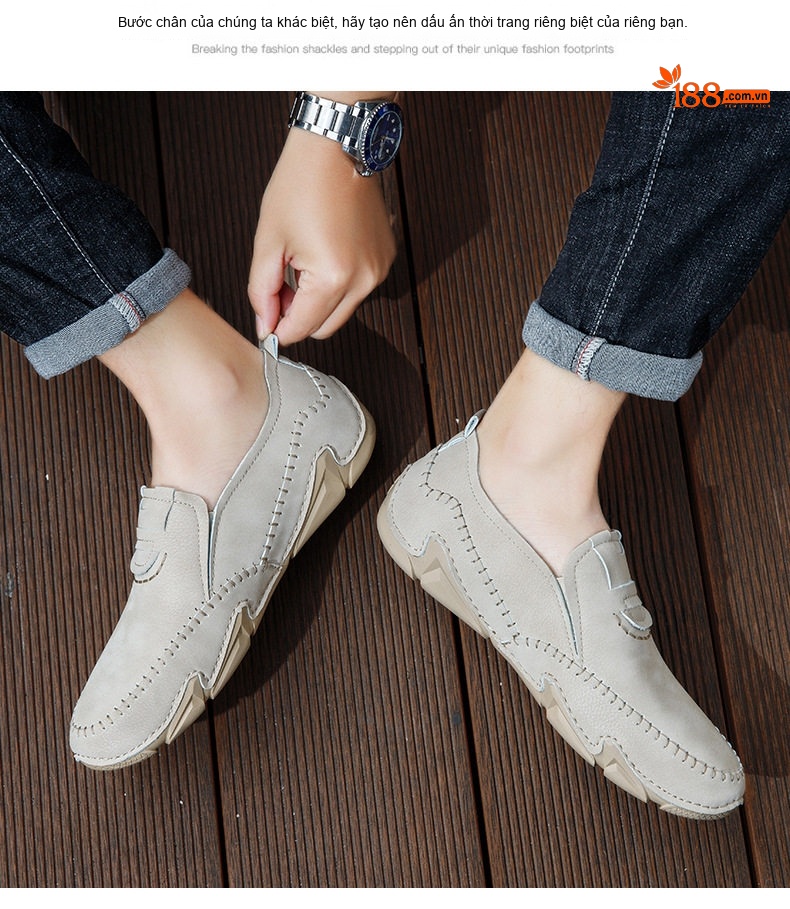 Giày Lười Nam Da Mờ Thoáng Khí Chống Trượt Chiều Cao Đế Khoảng 3cm Màu Kem, Đen, Nâu, Xám chi tiết 12