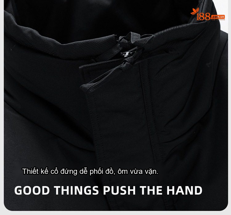 Áo Khoác Cotton Nam Nữ Cổ Trụ Dáng Rộng Phong Cách Hàn Quốc Màu Xanh Rêu, Đỏ San Hô, Đen chi tiết 14