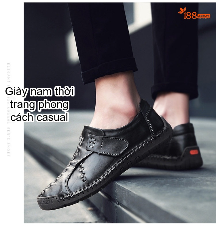 Giày Lười Nam Da Bò Chiều Cao Đế Khoảng 2cm Màu Đen, Nâu chi tiết 10
