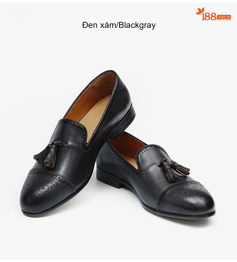 Giày Lười Nam Da Bò Brogue Tua Rua Chiều Cao Đế Khoảng 3cm Màu Đen, Nâu chi tiết 12