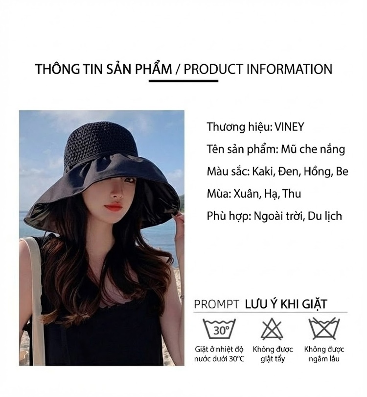 Mũ Cói Nữ Chống Nắng Chống Tia UV Vành Rộng Thời Trang Đi Biển Màu Be, Đen, Hồng, Nâu... chi tiết 3