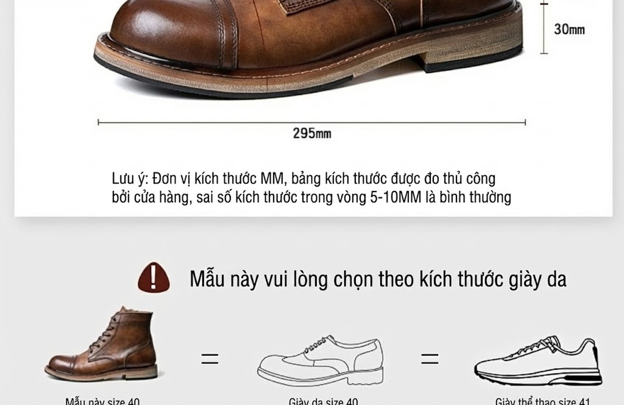 Giày Boot Martin Nam Cao Cổ Da Thật Đế Dày Chiều Cao Đế Khoảng 3cm Phong Cách Anh Quốc Màu Nâu, Đen chi tiết 6