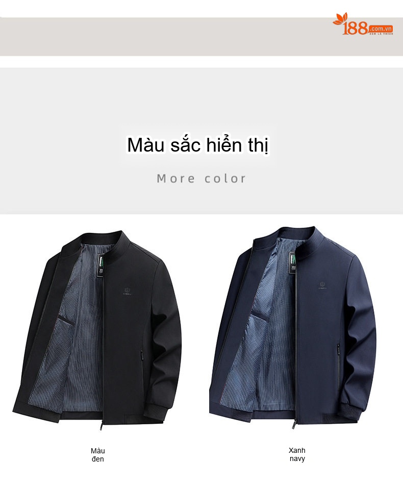 Áo Khoác Nam Cổ Trụ Mỏng Phong Cách Doanh Nhân Màu Đen, Xanh Navy chi tiết 10