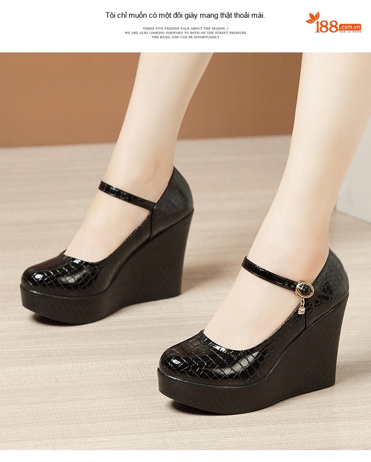 Giày Cao Gót Đế Xuồng Quai Ngang Da Bóng Chiều Cao Đế Khoảng 8cm Màu Đen, Trắng chi tiết 10