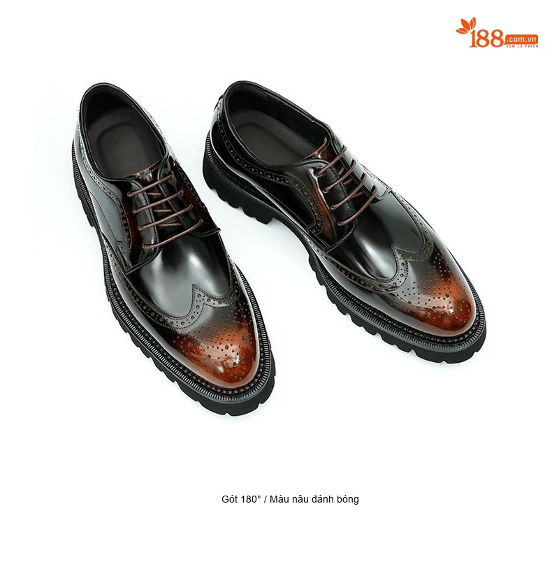 Giày Tây Buộc Dây Nam Da Bóng Chiều Cao Đế Khoảng 4cm Kiểu dáng Brogue Màu Đen, Nâu chi tiết 13