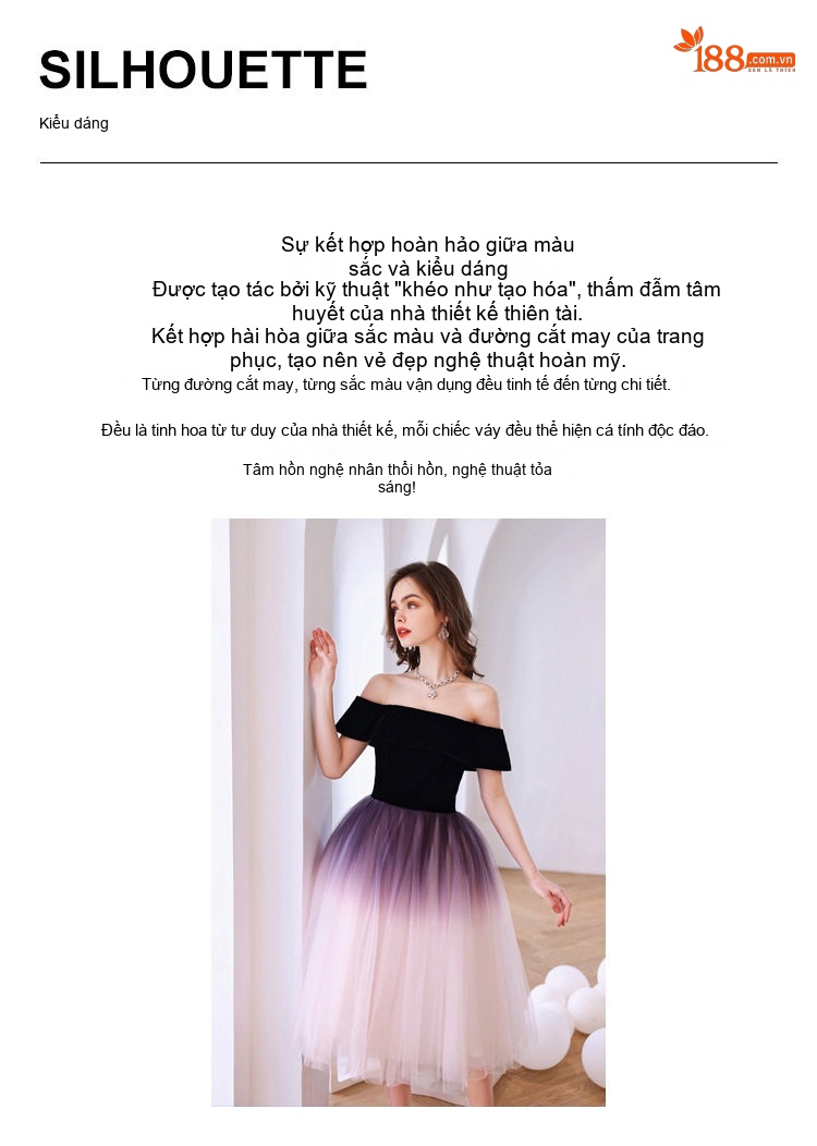 Váy Dự Tiệc Ngắn Nữ Hở Vai Màu Đen Tím Ombre chi tiết 10
