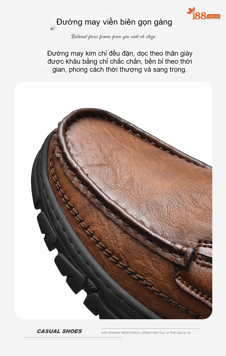 Giày Lười Nam Da Thật Size Lớn Kiểu Outdoor Chiều Cao Đế Khoảng 3.5cm Màu Nâu, Đen chi tiết 10