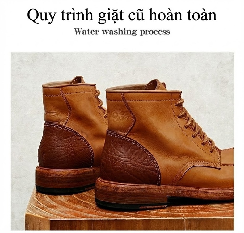 Giày Martin Nam Da Bò Cổ Cao Cổ Điển Mũi Tròn Chiều Cao Đế Khoảng 3cm Màu Nâu, Đen chi tiết 14