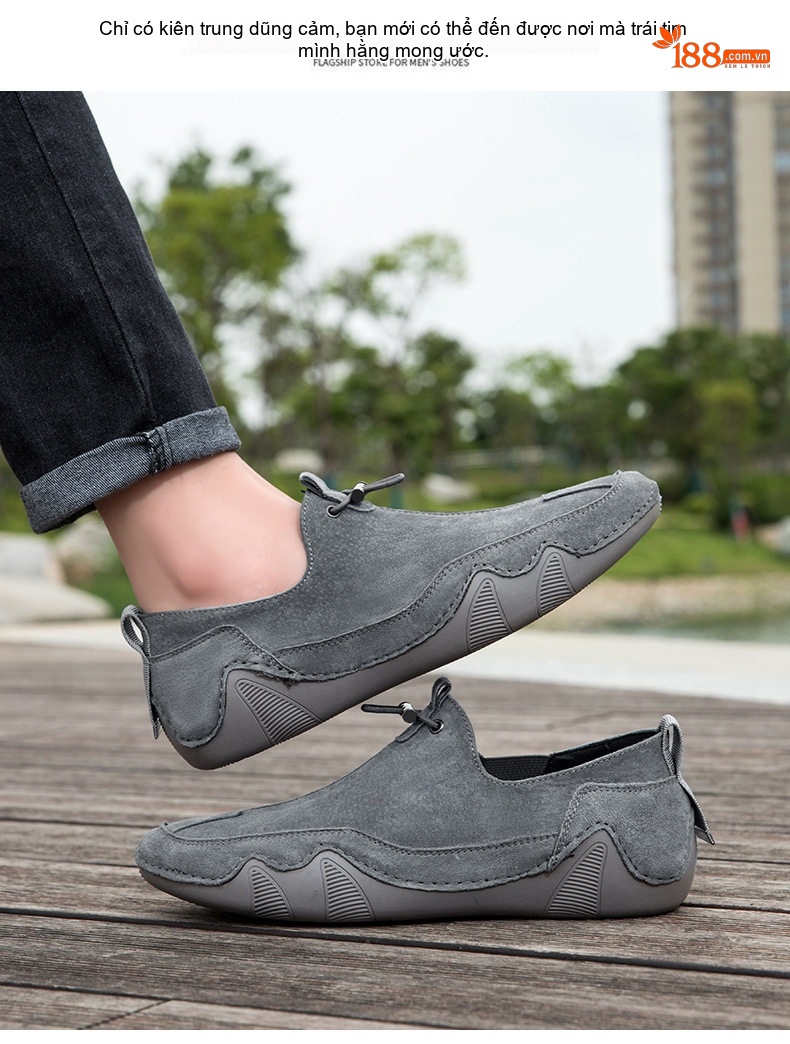 Giày Lười Nam Da Mờ Thoáng Khí Chiều Cao Đế Khoảng 2cm Màu Kem, Xám chi tiết 17