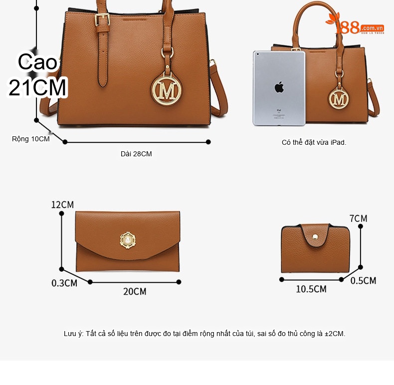 Túi Tote Nữ Đeo Vai Xách Tay Phong Cách Retro Sang Trọng Bộ 3 Chiếc Màu Đen, Xanh Lá, Nâu, Be... chi tiết 6