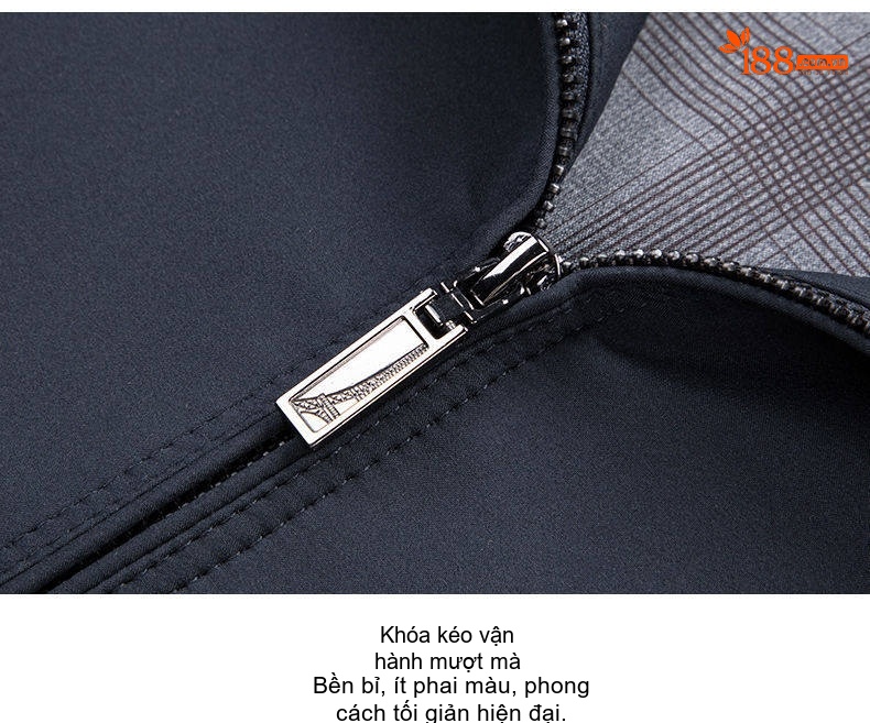 Áo Khoác Nam Mỏng Cổ Trụ Dáng Suông Phong Cách Lịch Sự Màu Xanh Navy, Kem chi tiết 25