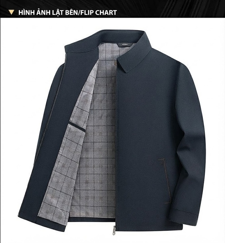 Áo Khoác Nam Cổ Bẻ Khóa Kéo Kiểu Dáng Công Sở Màu Xanh Navy, Nâu, Đen chi tiết 15