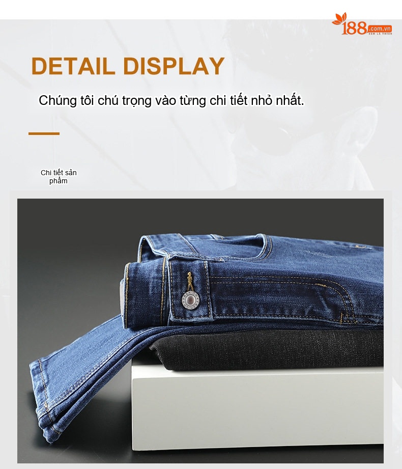 Quần Jean Nam Ống Đứng Co Giãn Ôm Dáng Phong Cách Casual Màu Xanh Đậm, Đen chi tiết 9