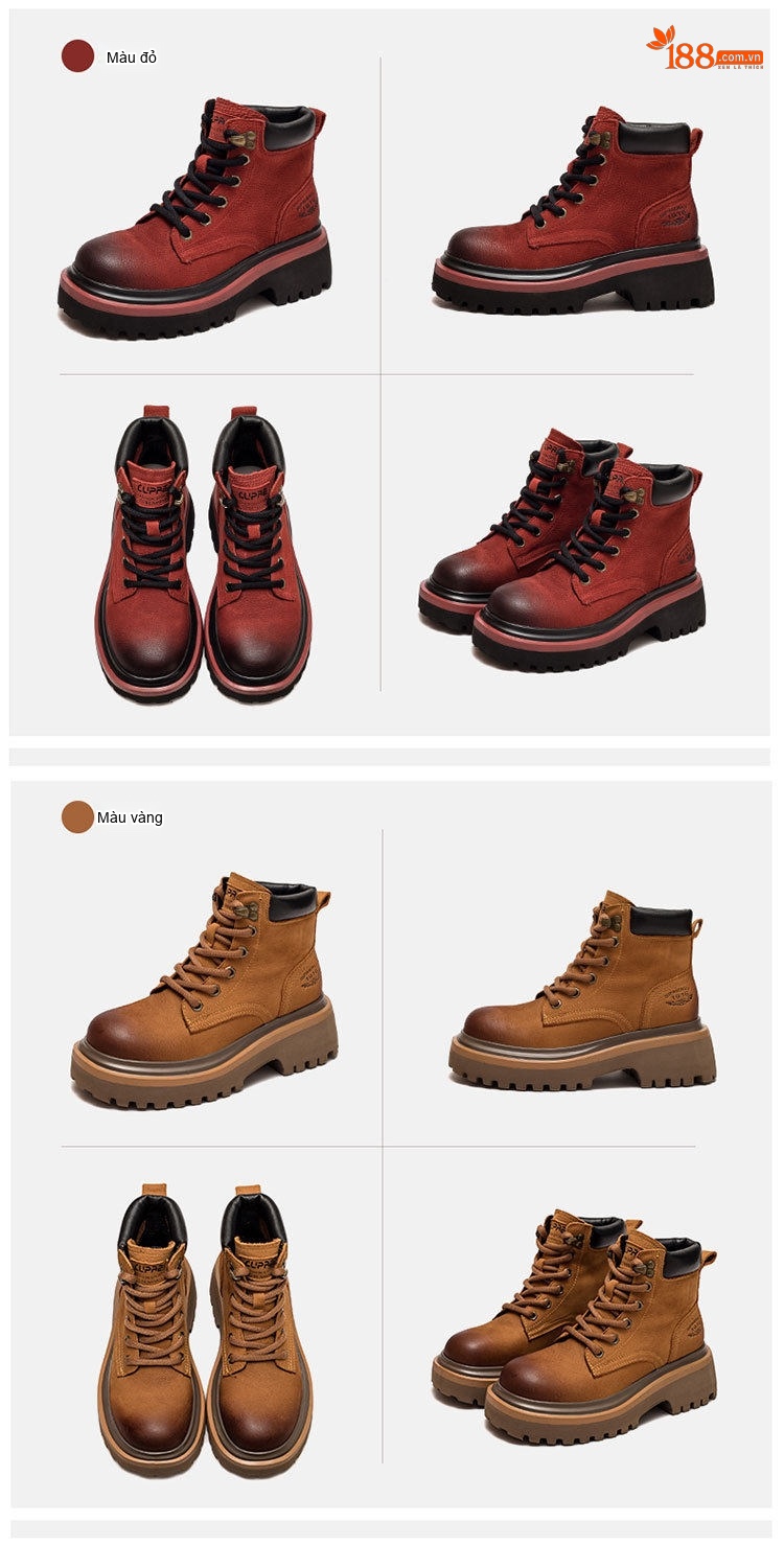 Boot Martin Nữ Cổ Ngắn Đế Dày Phong Cách Retro Chiều Cao Đế Khoảng 5cm Màu Nâu, Đỏ chi tiết 18