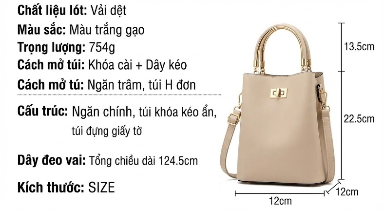 Túi Xách Tay Nữ Da Thật Đeo Chéo Công Sở Dáng Hộp Màu Kem chi tiết 2