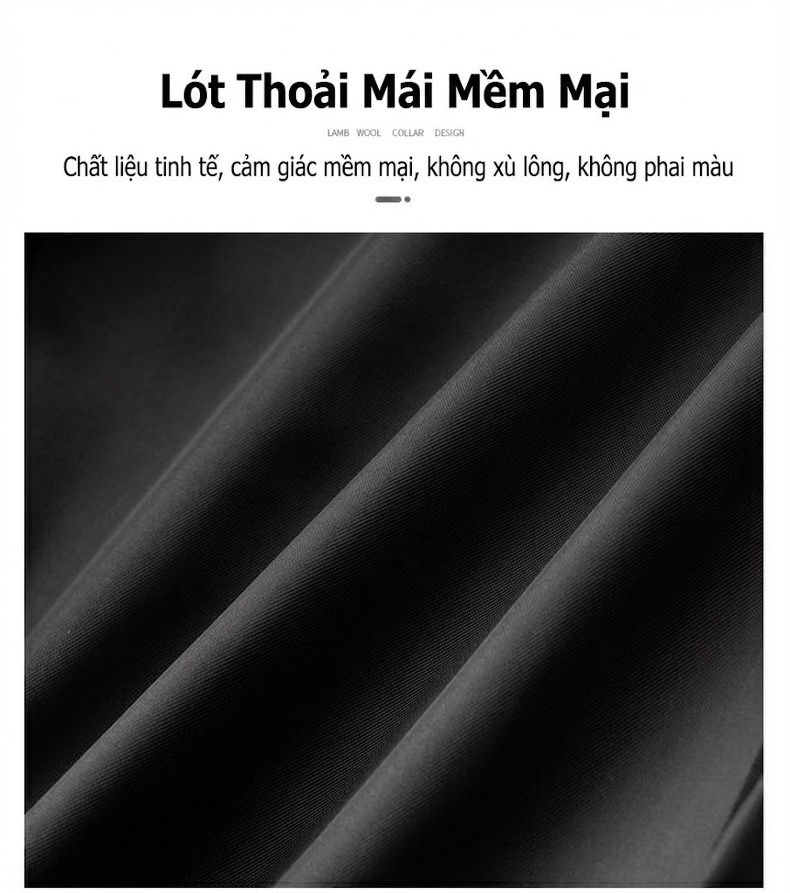 Áo Khoác Da Thật Nam Dáng Ôm Cổ Trụ Da Dê Haining Màu Đen, Xám chi tiết 5