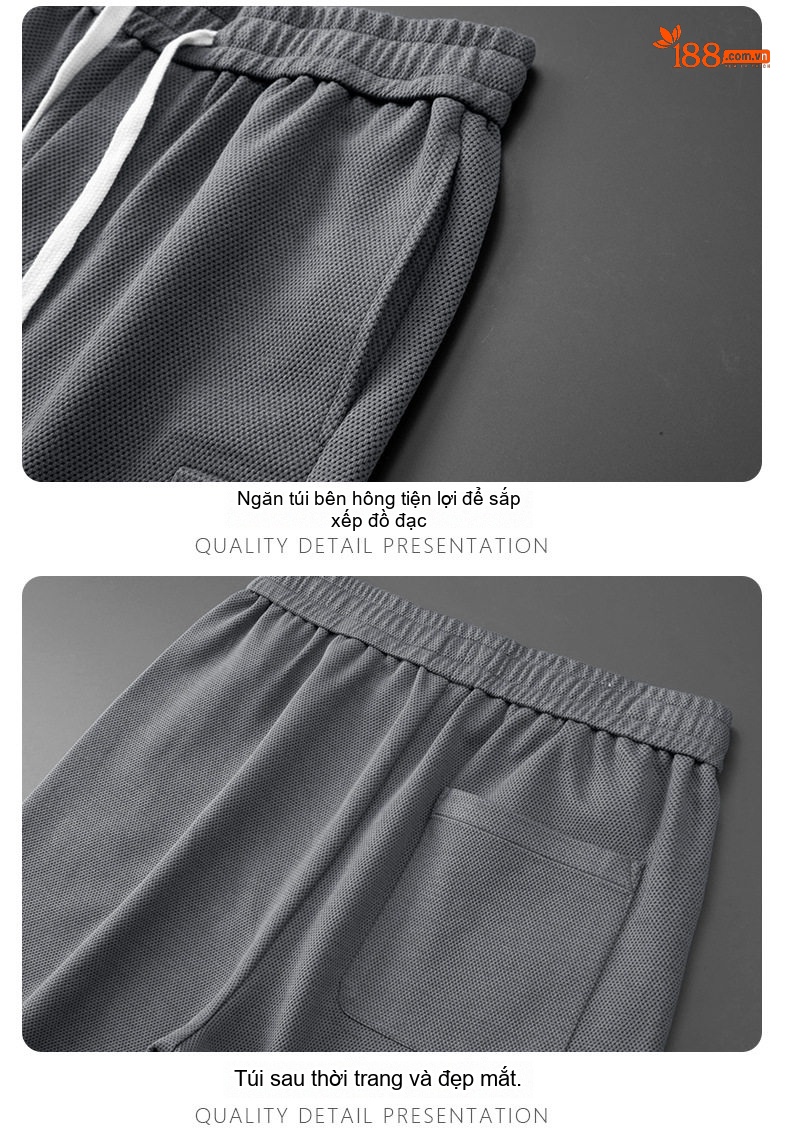 Quần Short Nam Cotton Dáng Rộng Lưng Thun Co Giãn Màu Đen, Trắng, Xám, Xanh Olive chi tiết 29